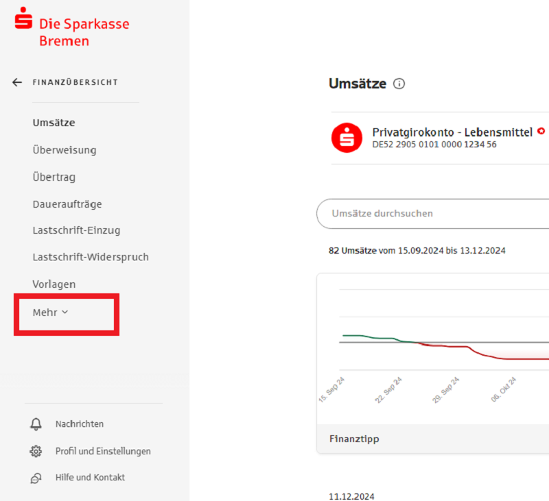 Klicken Sie auf "Mehr" und wählen Sie "Kontowecker aus".